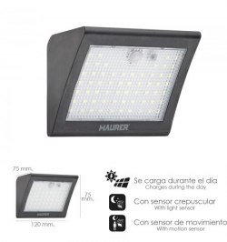 Aplique Solar Led 250 Lumenes Con Sensor De Movimiento y Crespuscular IP65