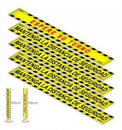 Rotulacion Suelo Distancia Seguridad y Turno. Pegatinas Señalizacion. 5 Unidades Rectangulares, 10 x 100 cm