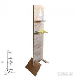 Soporte Madera Contrachapada Con Baldas Para Gel y Guantes. Altura Total 135 cm.