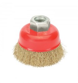 Cepillo Taza Con Alambre De Acero Latonado Rosca M14, Ø 65 mm. Alambre de Ø 0,30 mm.