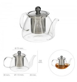 Tetera Infusiones De Cristal 500 ml. Con Filtro Infusor De Acero Inoxidable