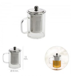 Taza Infusiones De Cristal 350 ml. Con Filtro Infusor De Acero Inoxidable