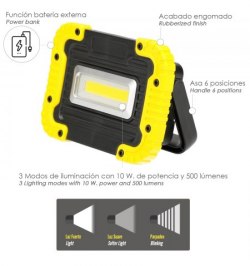 Linterna de Trabajo Led  Multifunción Recargable 2.000 mAh. / 10 W. / 500 Lúmenes / 4 Imanes / Bateria Externa / Soporte 180º