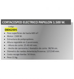 Cortacesped Electrico Papillon 1500 W.
