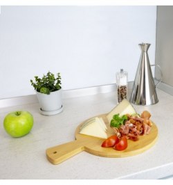 Tabla Cortar Redonda Hecha En Madera De Bambu 100% Con Mango Ø26x36 cm. tabla Cortar, Carne Pescado, Verduras, Frutas, Alimentos