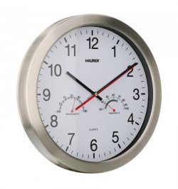 Reloj De Pared Ø 30 cm. Con Higrometro y Termometro. Frontal En Acero