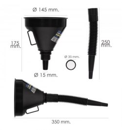 Embudo Boca Ancha Ø 145 mm.Con Prolongador Flexible y Filtro Metalico. Embudo gasoil, embudo gasolina, embudo combustible