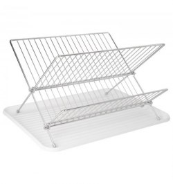 Escurreplatos Plegable Con Rejilla De Acero Cromado Y Bandeja De Secado, 2 Niveles