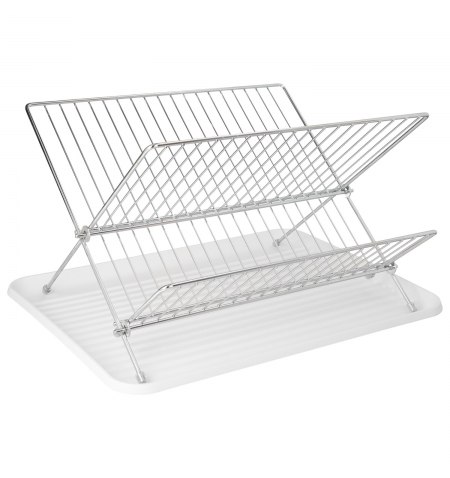 Escurreplatos Plegable Con Rejilla De Acero Cromado Y Bandeja De Secado, 2 Niveles