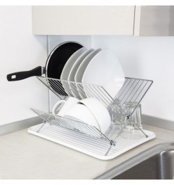Escurreplatos Plegable Con Rejilla De Acero Cromado Y Bandeja De Secado, 2 Niveles