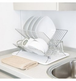 Escurreplatos Plegable Con Rejilla De Acero Cromado Y Bandeja De Secado, 2 Niveles