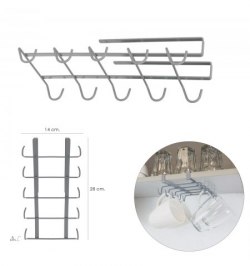 Colgador Tazas, Soporte Cocina Bajo Mueble, Acero 10 Ganchos.