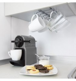 Colgador Tazas, Soporte Cocina Bajo Mueble, Acero 10 Ganchos.