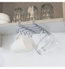 Colgador Tazas, Soporte Cocina Bajo Mueble, Acero 10 Ganchos.