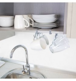 Colgador Tazas, Soporte Cocina Bajo Mueble, Acero 10 Ganchos.