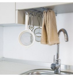Colgador Tazas, Soporte Cocina Bajo Mueble, Acero 10 Ganchos.