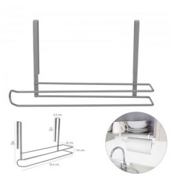 Colgador Portarrollos Papel Cocina, Acero Para Puertas, Encimeras, Muebles. 32,5x18x10 cm.