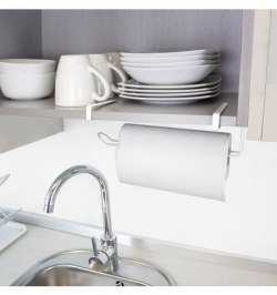 Colgador Portarrollos Papel Cocina, Acero Para Puertas, Encimeras, Muebles. 32,5x18x10 cm.
