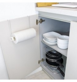 Colgador Portarrollos Papel Cocina, Acero Para Puertas, Encimeras, Muebles. 32,5x18x10 cm.