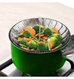 Cesta Vaporera Acero Inoxidable, Plegable Ø 13,5 / 23 cm. Cocina Al Vapor.