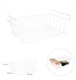 Cesta Bajo Estante Colgante Blanca 39x25x11cm. Cesta Bajo Estante Colgante Blanca 39x25x11cm.