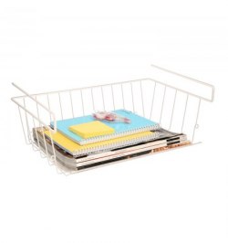 Cesta Bajo Estante Colgante Blanca 39x25x11cm. Cesta Bajo Estante Colgante Blanca 39x25x11cm.
