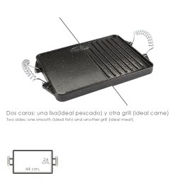 Plancha Hierro Fundido Esmaltada Rectangular 24 x 44 cm.