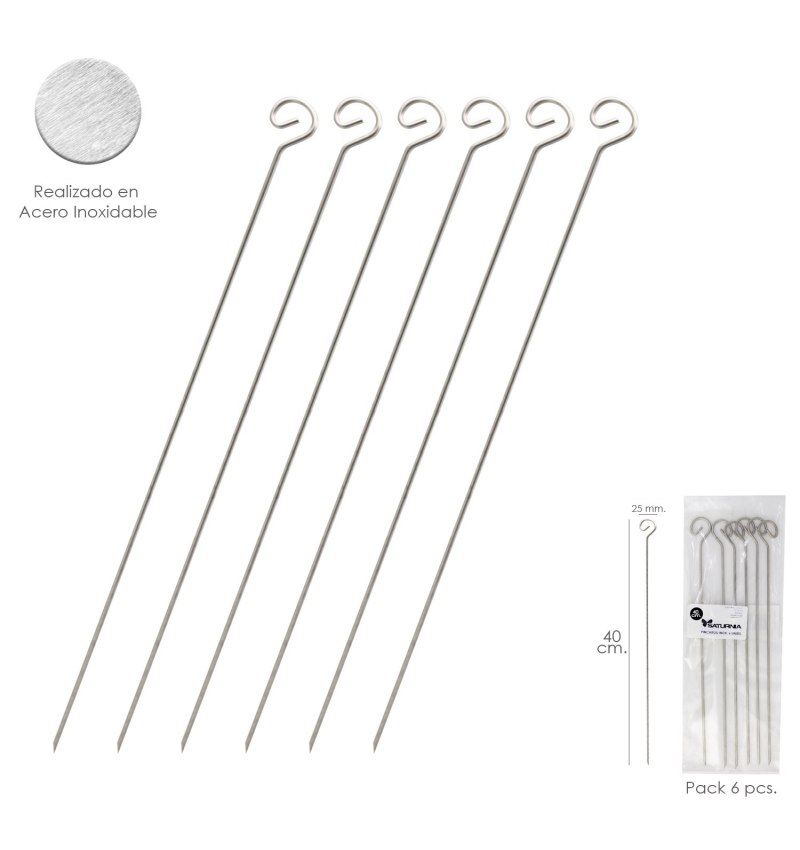 Pinchitos Acero Inoxidable Grandes 40 cm. (Blister 6 Unidades) Saturnia