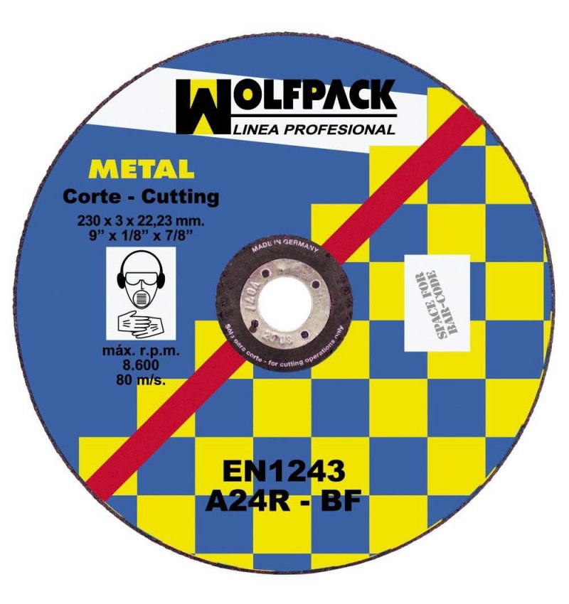 Disco Corte Abrasivo Metal 230x3,2x22 mm.