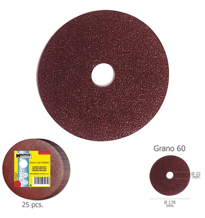 Disco Lija Hierro 178x22 mm. Grano  60 (Paquete de 25 unidades)