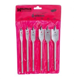 Juego Brocas Planas Madera 3 Puntas Wolfpack 6 Piezas