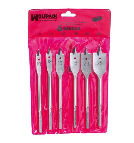 Juego Brocas Planas Madera 3 Puntas Wolfpack 6 Piezas
