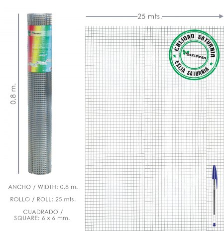 Malla Electrosoldada Galvanizada 6x6 / 80 cm. rollo 25 Metros Uso Domestico