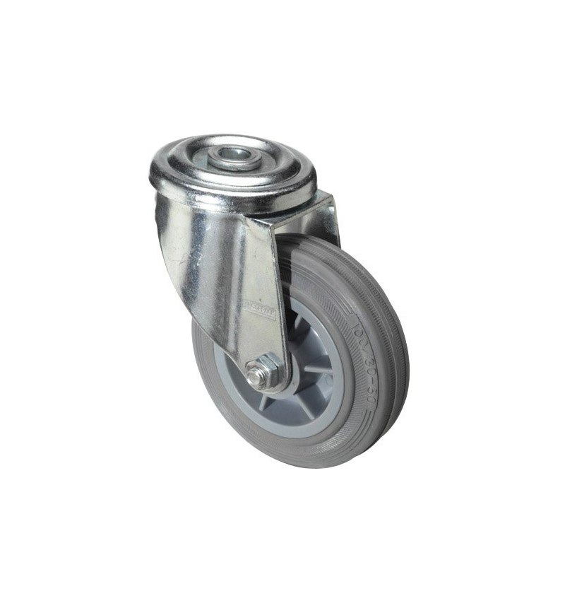 Rueda Industrial Goma Gris Pasante 100 mm.
