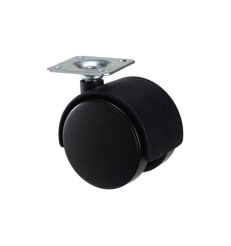 Rueda Domestica Nylon Negro Placa   50 mm.