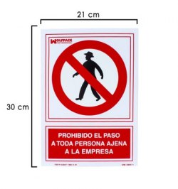 Cartel Prohibido el Paso Persona Ajena Empresa 30x21 cm.