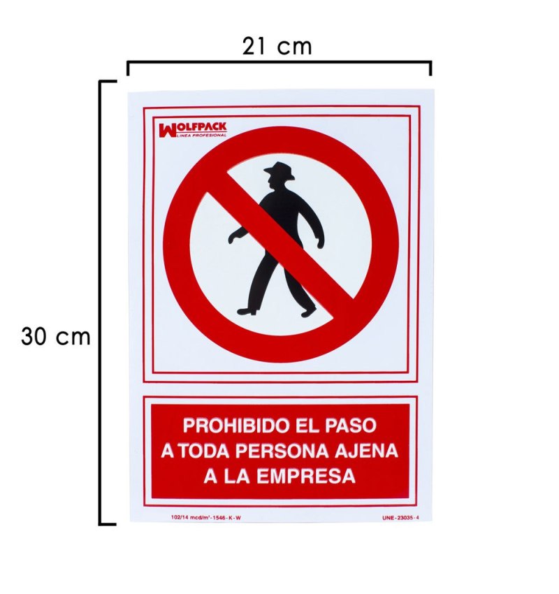 Cartel Prohibido el Paso Persona Ajena Empresa 30x21 cm.