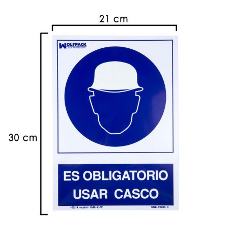 Cartel Obligatorio Usar Casco 30x21 cm.