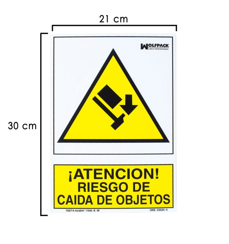 Cartel Riesgo Caida De Objetos 30x21 cm.