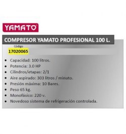 Compresor Yamato Profesional 100 Litros Hp3,0