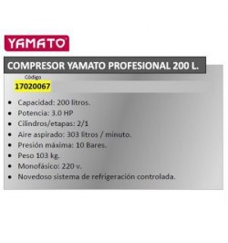 Compresor Yamato Profesional 200 Litros Hp3,0