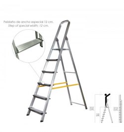 Escalera Aluminio Doméstica Profesional  6 Peldaños (Peldaño de 12 cm.)