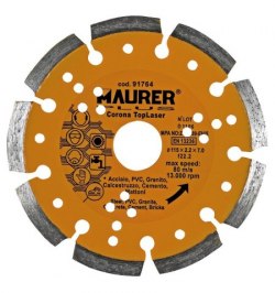Disco Diamante Maurer Segmentado Laser Acero, PVC, Hormigón, Granito 115 mm.
