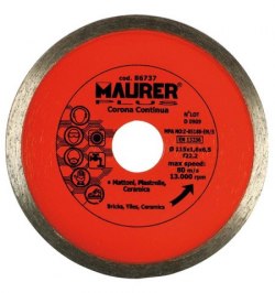 Disco Diamante Maurer Continuo Ladrillo, Baldosas, Ceramica 115 mm.