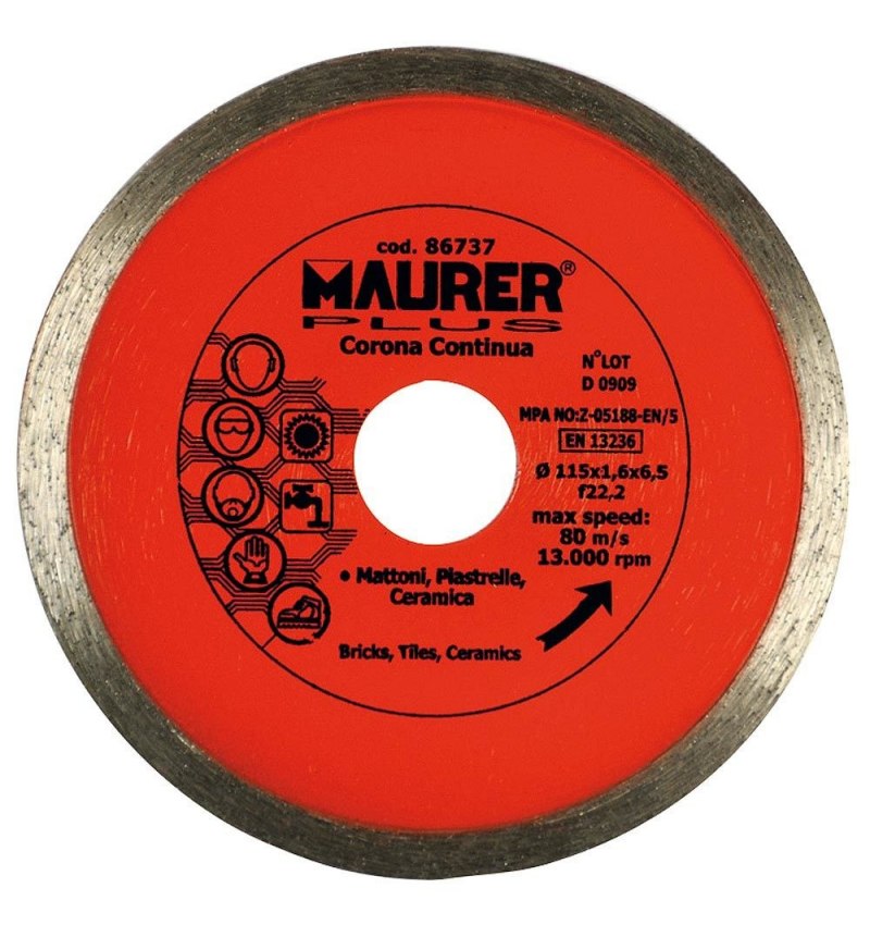 Disco Diamante Maurer Continuo Ladrillo, Baldosas, Ceramica 115 mm.