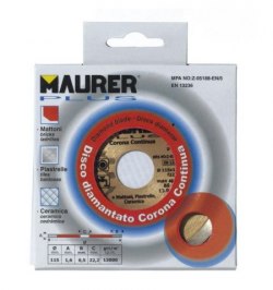Disco Diamante Maurer Continuo Ladrillo, Baldosas, Ceramica 115 mm.