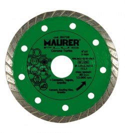Disco Diamante Maurer Continuo Turbo Cemento, Tejas, Granito 115 mm.