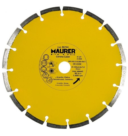 Disco Diamante Maurer Segmentado Laser Hormigón, Piedra, Granito 230 mm.