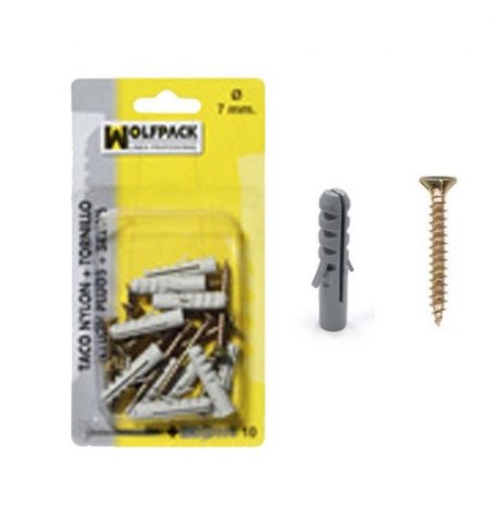 Taco Nylon+Tirafondo  10 mm. ( 5 Piezas)