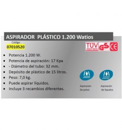 Aspirador  Yamato  Plastico 15 litros / 1200 watios